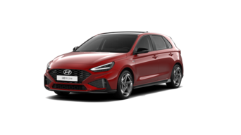 Roter Hyundai i30 in Seitenansicht vor hellem Hintergrund. Promotionbild für attraktive Hyundai i30 Leasingangebote für Privatkunden.